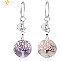 CSJA Luxury Natural Crystal Stone Original Keychain Tree of Life Keychain Lucky Key Ring Car Decor Christmas Women Men G498