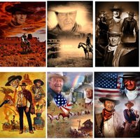 5D DIY Diamond Painting Set Full Drills, Cowboy John Wayne Cross Embroidery Artwork, Full Square, Round, Home Mural Decoration