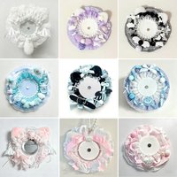 9-Color Cute and Sweet Plush Lace Round Badge Holders, Bowknot Handmade DIY Finished Products, Anime Cartoon Character Peripheral Badge Decorations, Display Badges, Otaku Fan Merchandise, Lolita