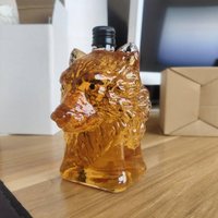 Engraved Whiskey Glasses Wolf Art Statue Wine Cup Vintage Wolf Themed Glass Bottle Collectible for Cocktail Whiskey Enthusiasts