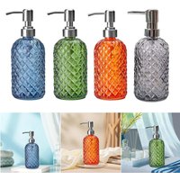 Glass Soap Body Wash Dispenser Proof Stainless Steel Pump,Gem Patterned Refillable Hand Soap Dispenser for Home Kitchen Bathroom