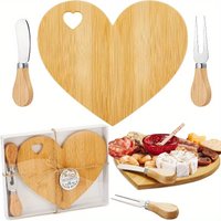 1 Set Favor Heart Cheese Board - Mini Charcuterie Board with Wooden Cheese Knives, Perfect for Bridal Showers, Weddings
