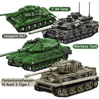 Tiger style heavy tank building blocks, T-34 tank armored vehicle puzzle assembly toy model, children's handmade DIY boy gift
