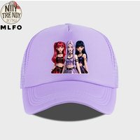 Y2K Cartoon Girl Group Print Foam Mesh Trucker Hat, Lightweight Breathable Mesh Adjustable Baseball Cap, Fashion K-pop Streetwea