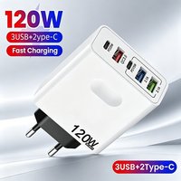 120W 5 in 1 USB C Charger Fast Charging Phone Charger Power Adapter For iPhone Samsung Xiaomi EU/US/UK Plug Quick Charge Charger