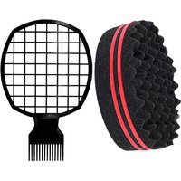 Double sided wavy hair sponge set, grid shaped comb, wide toothed hair comb, black hair perm tool, special for real hair wigs