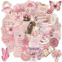 10/30/50pcs Pink Transparent Watercolor Cartoon Sticker Inspirational Phrase Decal DIY Notebook Diary Motivational Quote Sticker