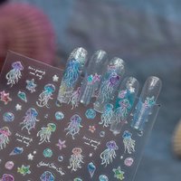 5D Rainbow Jellyfish Nail 3D Decorations Stickers Ocean Starfish Bubble Adhesive Nail Art Sticker DIY Summer Nail Design Decals