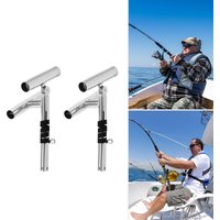 2 Pack Stainless Steel Double Fishing Rod Holders, Adjustable Angle Boat Rod Mount with Nylon Strap, Insert Type Rod Rack for Yacht Fishing Boat Rail
