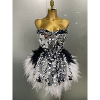 2025 New Stage Costume Women's Sparkly Sequin Mesh A Line Top Skirt 2 Pieces Set Nightclub Party Birthday Dress Photo Shoot Wear