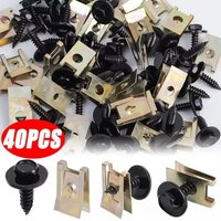 40pcs Mixed Car Metal Screw Tapping Fastener Clip U-Type Clip with Screw Anti-rust Protection Clip Screw Buckle Iron Sheet