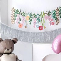 Colorful DIY Floral Birthday Party Banner Long Leaf Garland Happy Birthday Backdrop Kids Classroom Wedding Party Decoration
