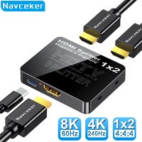 Navceker 1 in 2 Out 8K HDMI Splitter 4K 240Hz Audio Splitter HDMI 2.1 Cable Adapter 1x2 For PS5 Laptop Monitor TV Box Projector