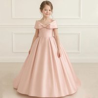 Robe de demoiselle d'honneur rose personnalisée pour mariage, avec nœud et dos en V, en satin, longueur au sol, élégante, pour fête d'anniversaire d'enfants, première communion