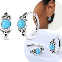 Original 925 Sterling Silver Unique Design Celtic Knot Blue Turquoise Hoop Earrings For Women Jewelry Gift
