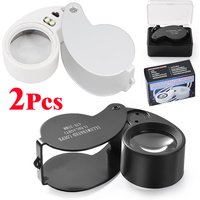 40X Pocket Loupe Magnifying Glass With Light Jewelers Foldable Magnifier For Watch Coins Stamps Gems Reading Diamond Identifying