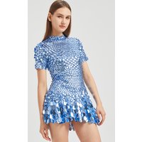 XXXL Sexy Lake Blue Shell Sequins Mini Dress Nightclub Dance High Quality Performance Clothing Bodysuit Birthday Red Dresses image 4