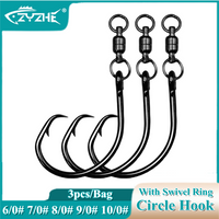 ZYZHE 3pcs/Bag Circle Hooks With Swivel Ring 6/0# 7/0# 8/0# 9/0# 10/0# Anti-tangling Sea Fishing Hooks Fishhook Swivel Tackle
