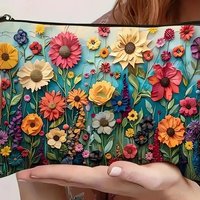 Boho Floral Double-sided Printed Makeup Pouch Travel Organizer Handbag Linen Women Cosmetic Storage Bag For Gift