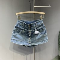 Fake Two-piece Spliced Denim Skirt For Women American Casual Fashion Washed Retro Summer A-line Single Breasted Short Skirts