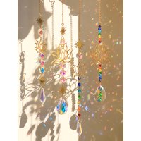 Sun Catcher Crystal Lotus Hanging Crystals Stained Glass Suncatcher Outdoor Decor Rainbow Maker Prism Chakras Garden Decoration