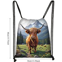 Scottish Highland Cows Sunflower Pattern Drawstring Bags Lightweight Portable Backpack for Travel Sports Gym Shoes Storage