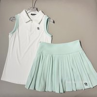PL Golf Women Clothing Sleeveless Summer Polo Shirt Zipper Collar Slim Tops Ladies A-lined Pleated Golf Skirts with Inner Short