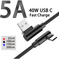 90° Elbow 5A 40W USB C Cable USB To Type C Fast Charger Cable Phone Quick Charging Cord High Speed Data Wire For iPhone Xiaomi