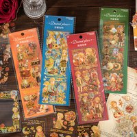 4bags Vintage Gold Foil Stickers Planet Floral PET Stickers For Junk Journal Scrapbooking DIY Collage Decor