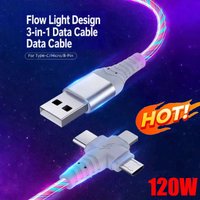 Flowing Light Three In One Fast Charging Data Cable 2-meter Data Transmission Suitable For Apple Huawei Xiaomi Android Phones