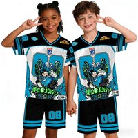 Family Clothes Anime My Hero Academia Deku Green Lightning Print V-Neck Short Sleeve Jersey Casual Streetwear T-Shirt Shorts Set