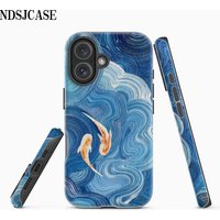 Koi in Waves Phone Case for iPhone 17 16 15 14 13 12 11 X XS XR XSMAX 7 8 Air Pro Max Plus Luxury Double-layer Back Cover
