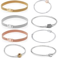 925 Sterling Silver Charm Bracelet for Women Snake Chain & Mesh Chain Design DIY Beads Compatible Fashion Fine Jewelry Gif