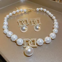 Women Elegant Pearl Clavicle Chain Collares Ladies Short Pendant Necklaces Earrings set Jewelry sets