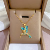Stainless Steel Blue Hummingbird Pendant Necklace for Women Trendy Flying Bird Clavicle Chain Choker Aesthetic Jewelry Gifts