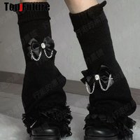 Women Girl Harajuku Punk gothic Lolita Y2K Sweet Girl Bow Lace frilly ruffles Leg Warmer Winter Warmer Angel Wing Leg warmers