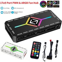 ARGB PWM Fan Hub Adapter With ARGB Controller 1To9 Port 5V 3 Pin PC Cooling Fan Hub Splitter SATA Power Supply PWM Magnetic Hub