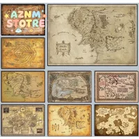 Hot L-Lord World Rings Map Flat Middle Earth Movie Vintage Canvas Painting Wall Art Picture Living Room Home Decor