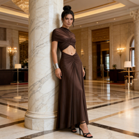 2026 New Style Elegant Evening Dress with Sexy Decolletage and Openwork Design, Net Sate Embroidered Sequined Plaid Dress
