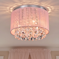 Modern Pink Crystal Flush Mount Chandelier, 4-Light K9 Crystal Ceiling Light Fixture for bedroom/nursery/dressing room/entryway