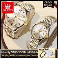 OLEVS 6666 Luxury Brand Automatic Mechanical Couple Watch Waterproof Stainless Steel Lover Anniversary Gift His or Her Watch Set