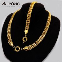 Luxury Saudi Gold Plated Necklace Bracelet 21k Italian Simple Cuban Chunky Chains Middle Eastern Dubai Women Event Party Jewelry