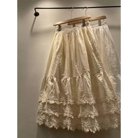 Mori kei clothing Japan style elastic waist 100% cotton white beige lace embroidery layered skirts for women sweet long skirt