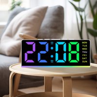 USB Powered RGB Digital Table Alarm Clock with 13Colors Mood Light Week 2 Alarm Snooze Clock 4 Level Brightness 12/24H LED Clock