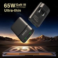65W Flat GaN USB C Charger Dual-port Fast Wall Charger Compact Power Adapter With Foldable Plug For Mobile Phone
