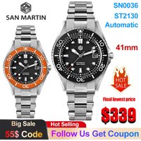San Martin SN0036 Luxury Men Watch ST2130 Automatic Mechanical Watches Sapphire 600m Waterproof Helium Escape Valve Diver Watch image 4
