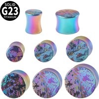 1PC G23 Solid Titanium Ear Plugs Rainbow Green Blue Double Flare Stretching Earring Gauges Expander Piercing Body Jewelry 6-16mm