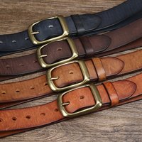 3.8CM Wide New Cowhide Men Retro Belt Copper Buckle Pure Old Version Top Black Brown Korean Jeans All Match High Quality Design