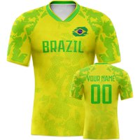 Customized Brazil Soccer Jersey Personalized Name Number, Breathable V-neck National Team Football Shirt for Women Men Kids