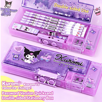 Sanrio Glitter Quicksand Secret Pencil Case, Double-Sided Multi-Functional Pencil Case with Pencil Sharpener, Student Stationery